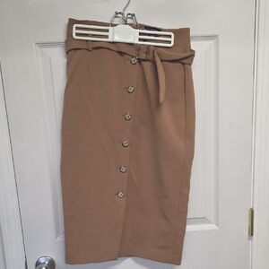 White House Black Market Camel Button-Down Pencil Skirt